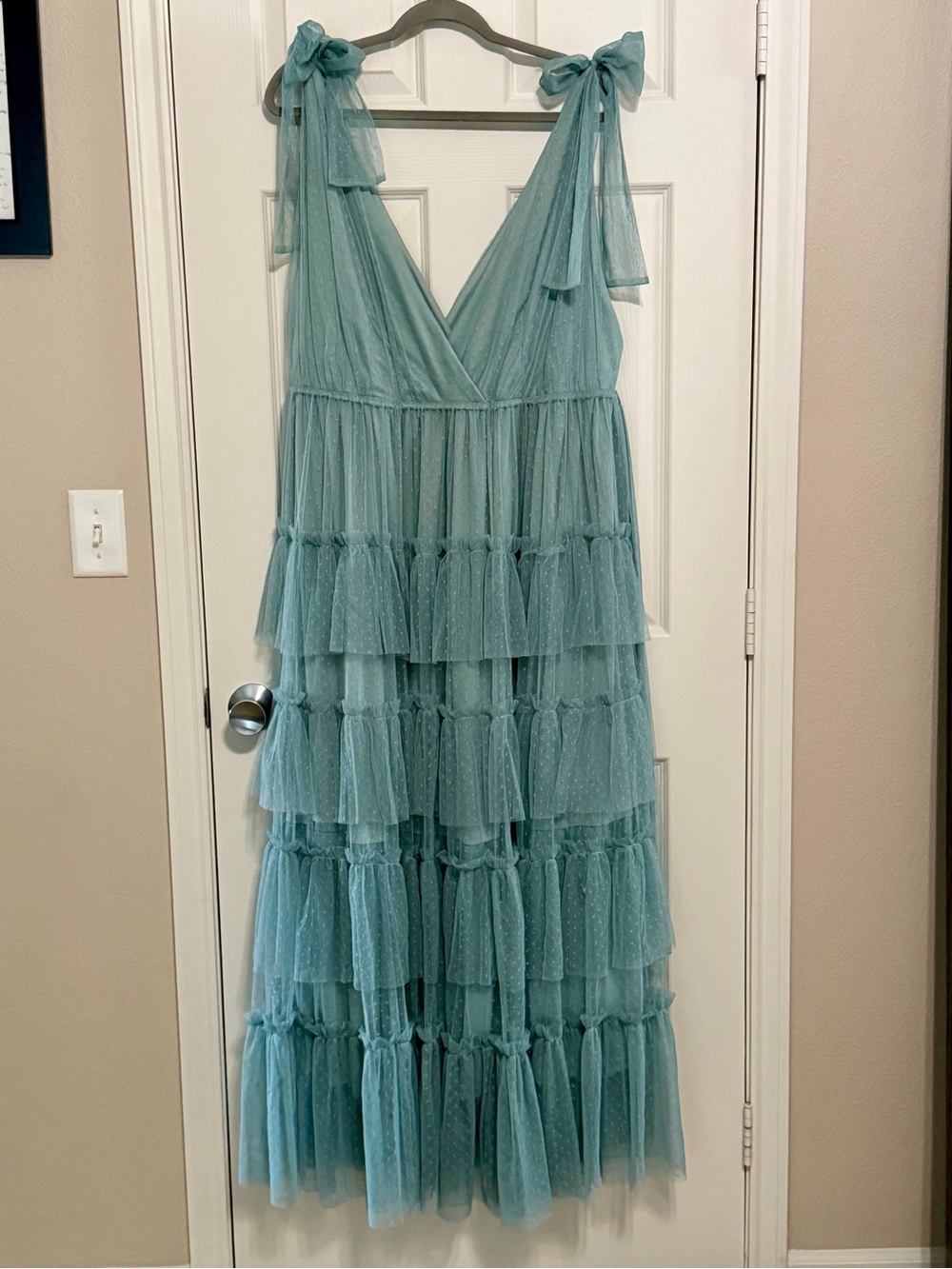 Arula Size B Teal Tiered Tulle Maxi Dress with Tie Straps